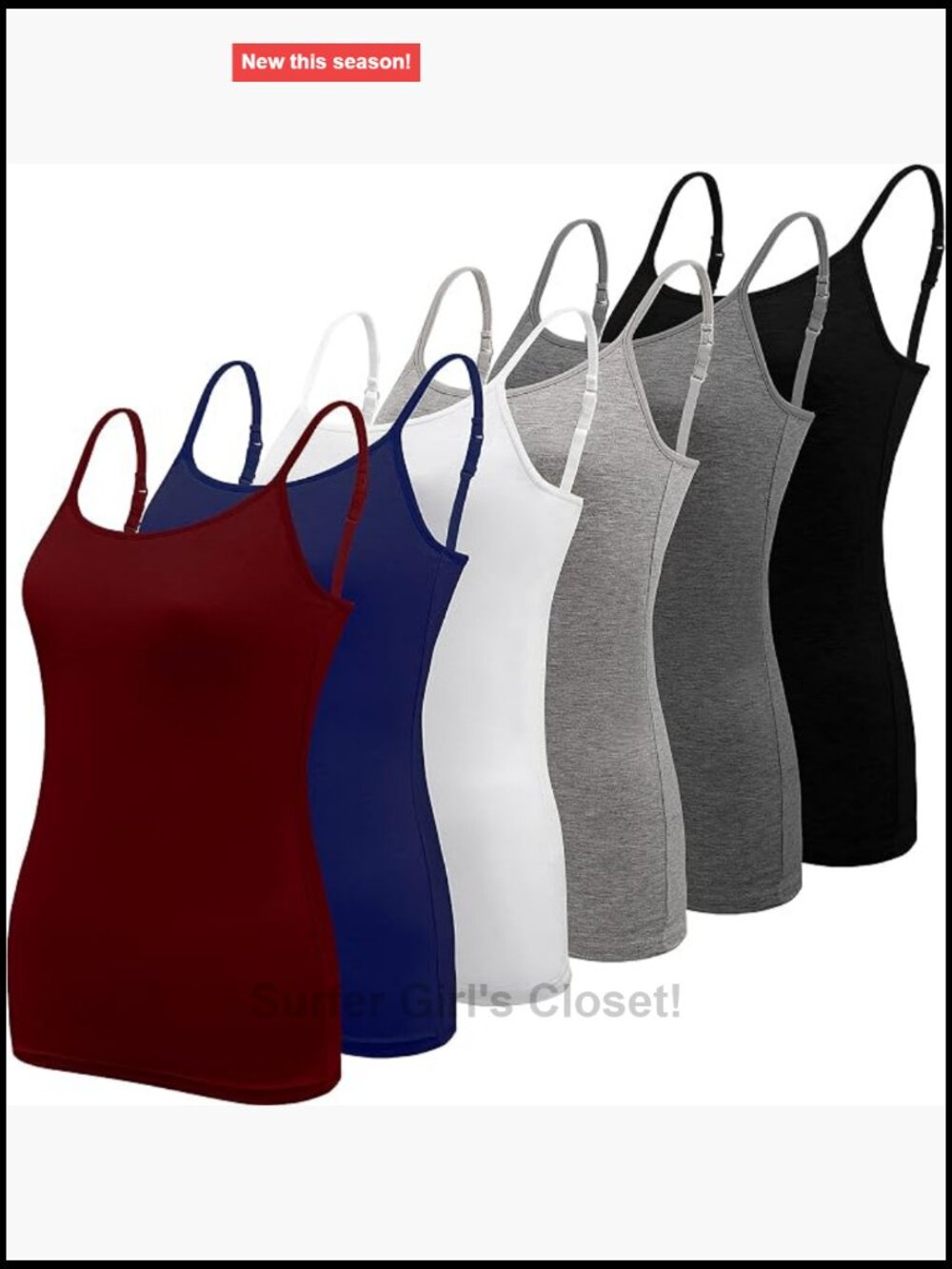 6 Pack Women's Sleeveless Camisole Tank Tops Spaghetti Strap Viscose Spandex